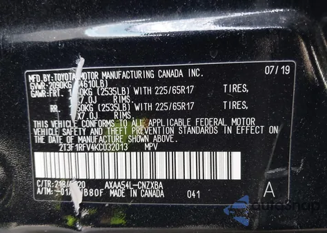 2019 Toyota Rav4 Le from USA, damaged, VIN 2T3F1RFV4KC032013